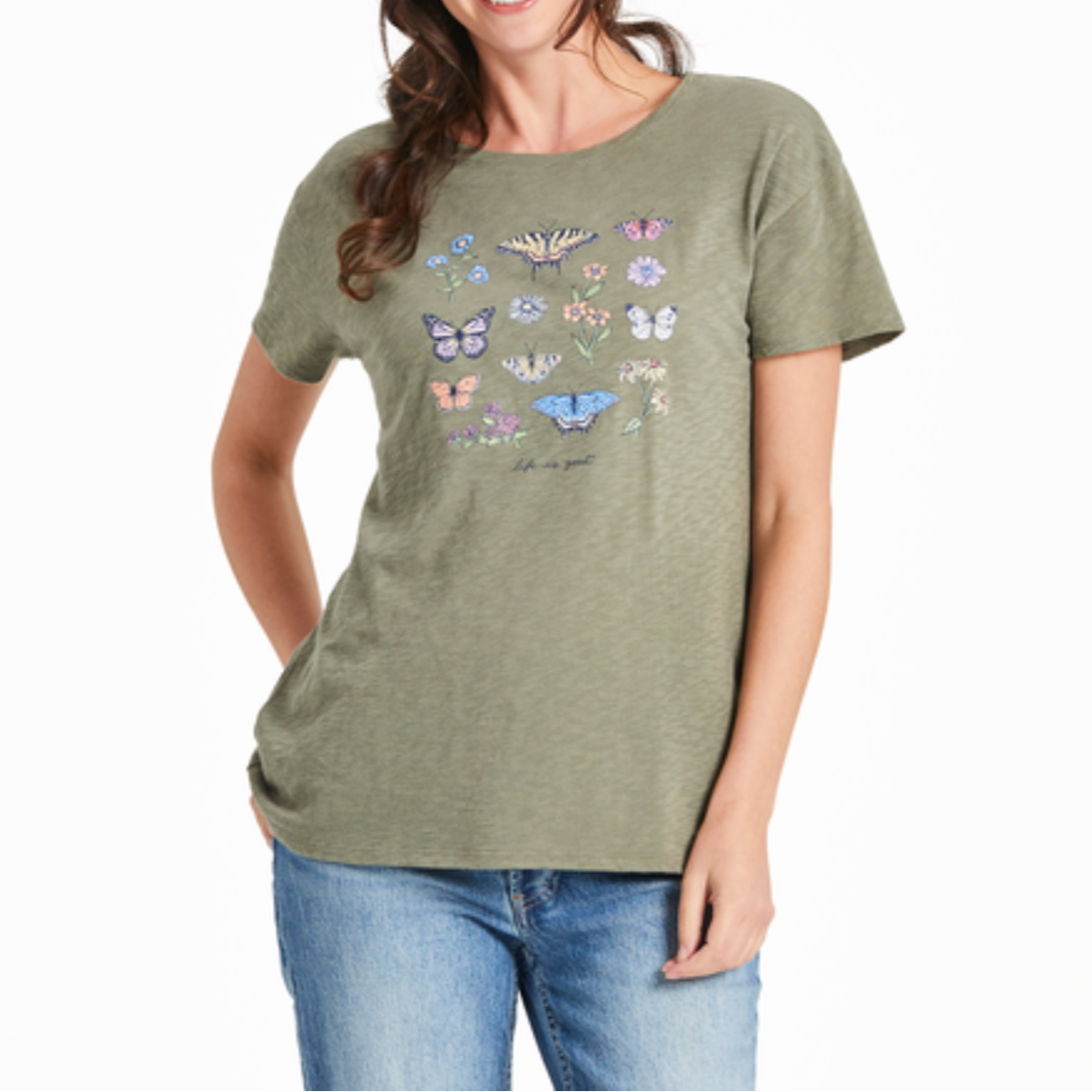 Women's Butterflies and Wildflowers Slub Easy Fit Tee Shirt