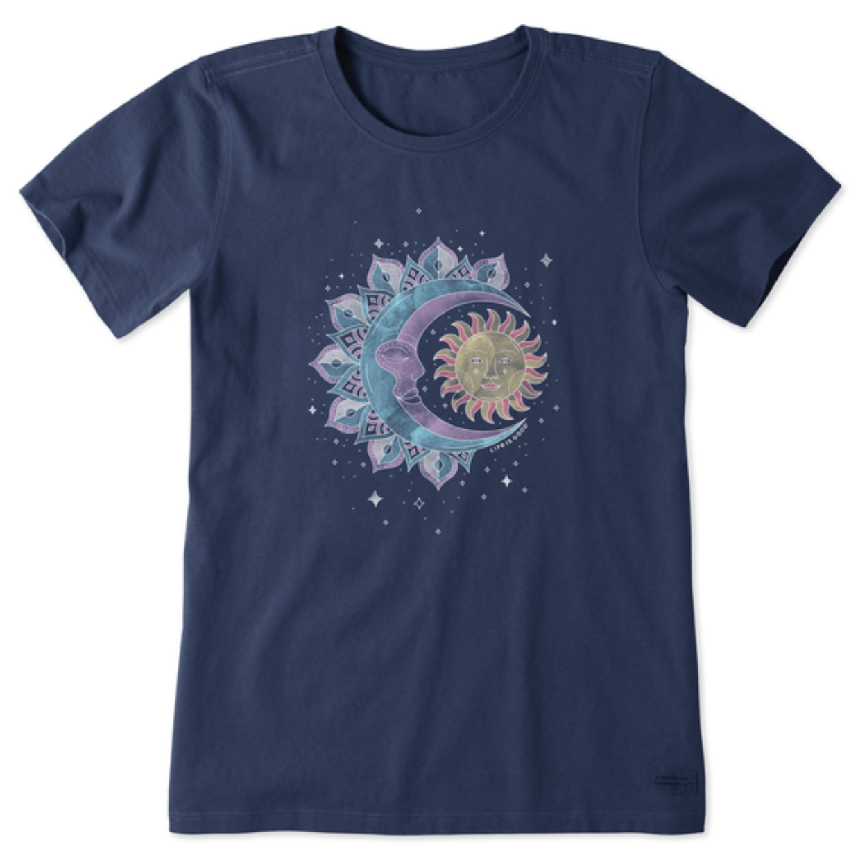 Women's Washy Celestial Sun Moon Short Sleeve Crusher Tee Shirt