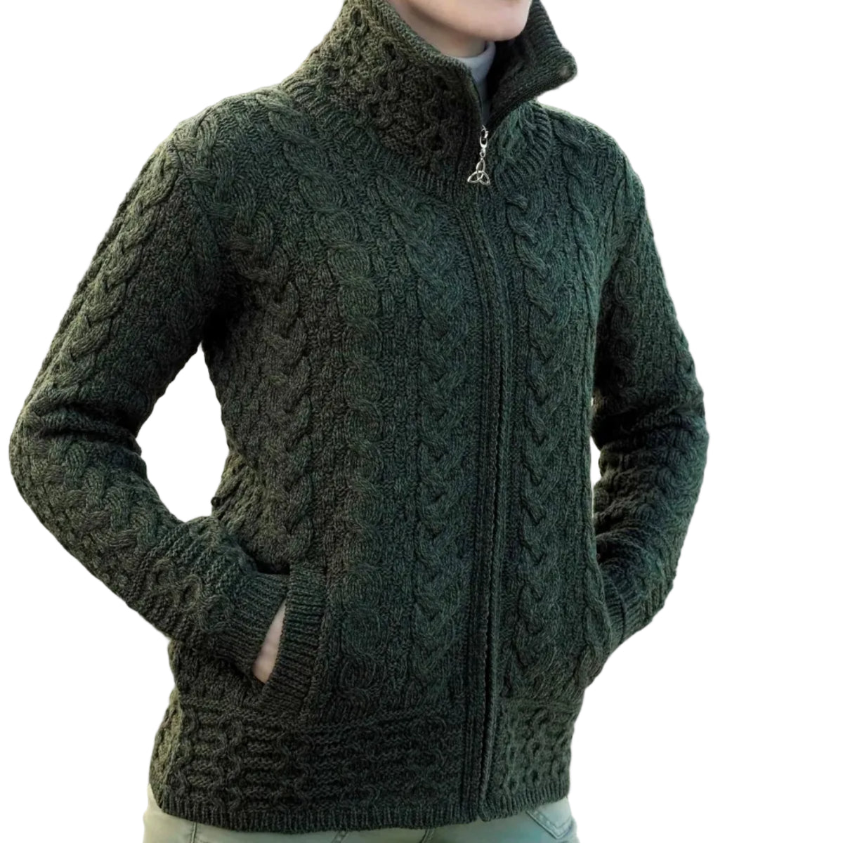 Women's Double Collar Merino Wool Zip Sweater