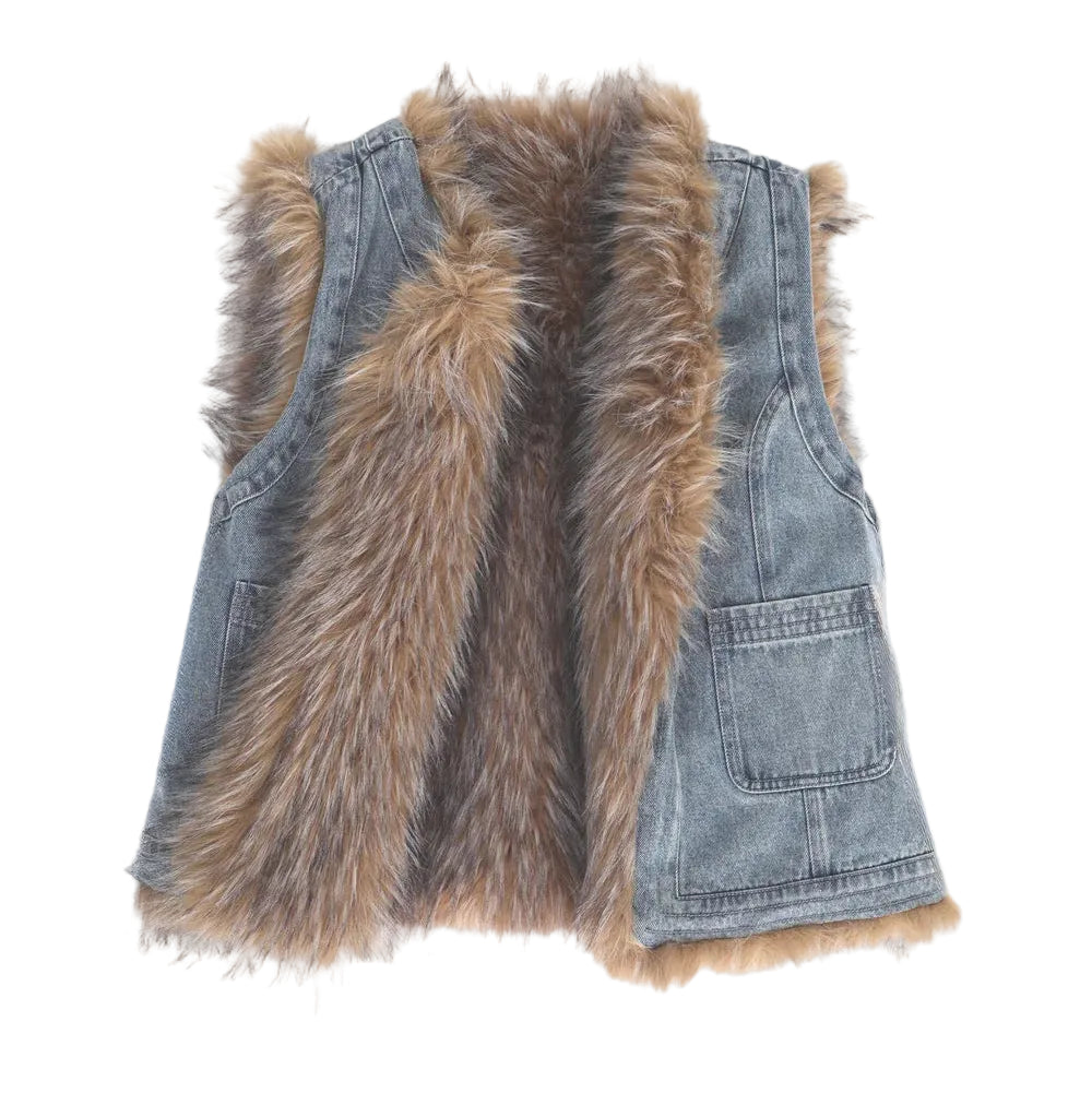Women's Montana Fur and Denim Vest