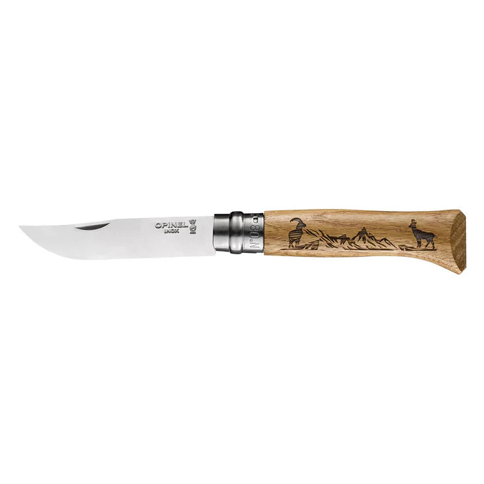 No.08 Stainless/Oak Engraved Knife