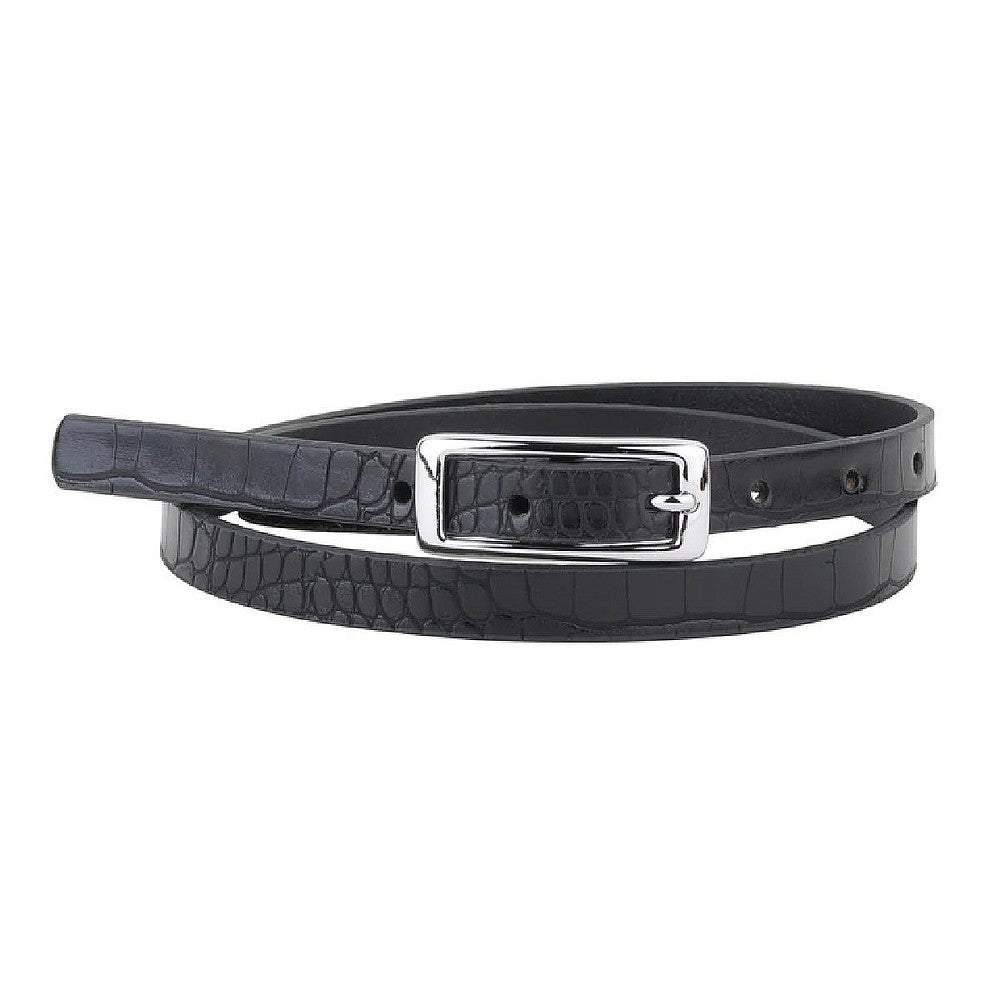 Skinny Crocodile Print Leather Belt